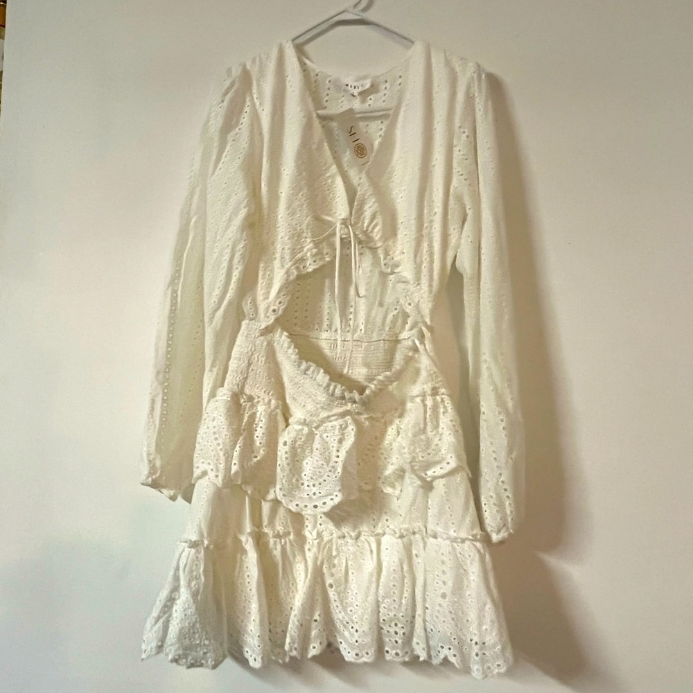 White Cut Out Eyelet Ruffle Dress Sz L
